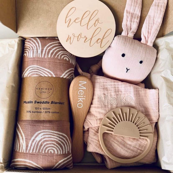 Unique Personalised Newborn Gift Box in beautiful Blush tones