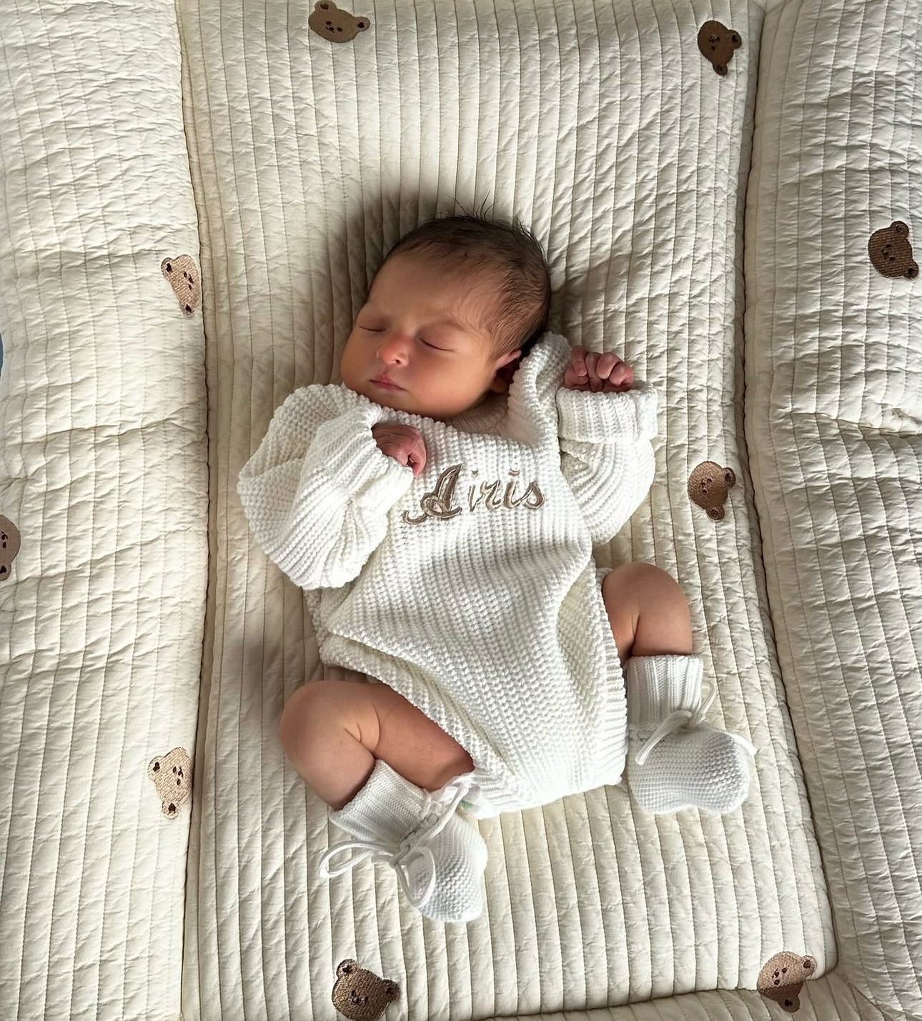 Knit Romper, Beanie & Booties (with personalised option)