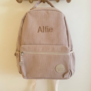 Personalised corduroy backpack for Alfie