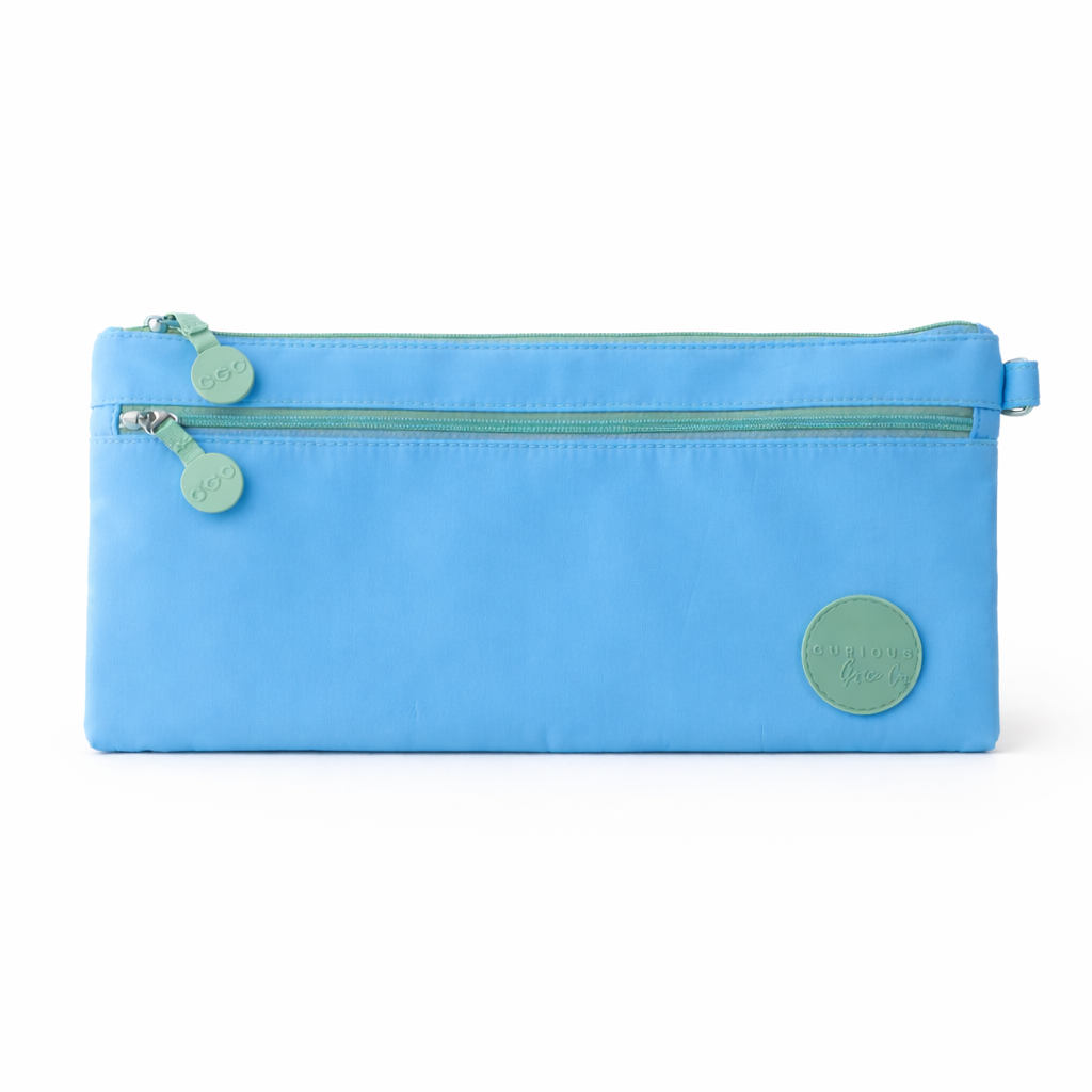 Blue double zip personalised pencil case for school