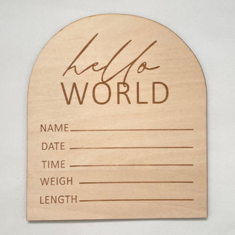 Wooden Announcement Disc: Hello World