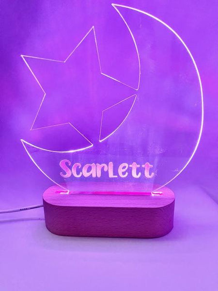 Personalised Night Light - Moon and Star Acrylic Top