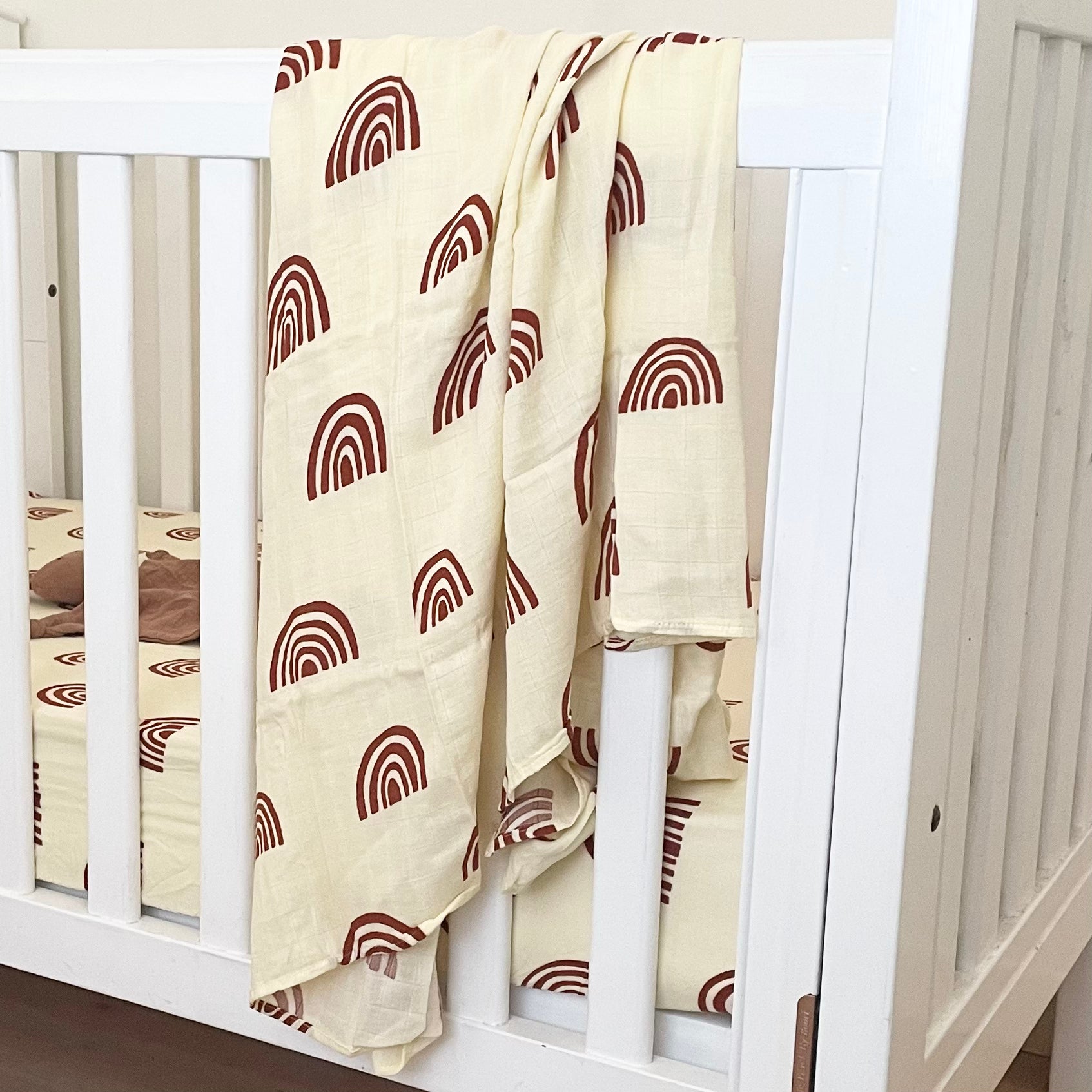 Bamboo Cotton Swaddle Tan Rainbow Curious Grace Co 💚